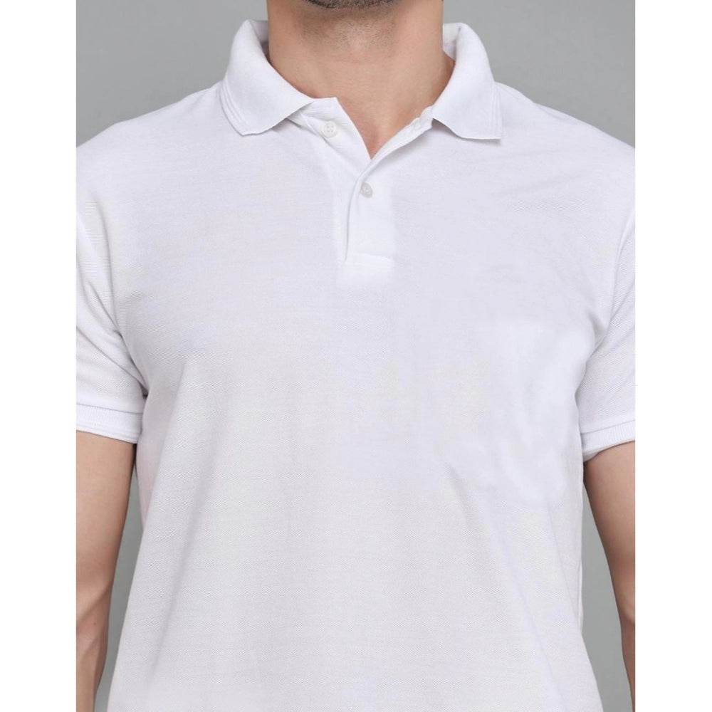 Generic Men's Casual Half Sleeve Solid Cotton Blended Polo Neck T-shirt (White) - MYLUXURY LANE ENTERPRISE