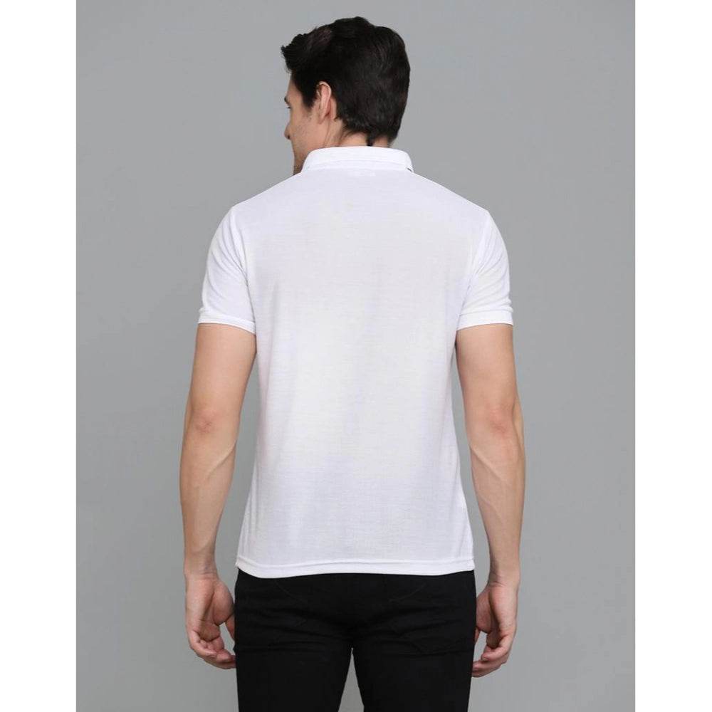 Generic Men's Casual Half Sleeve Solid Cotton Blended Polo Neck T-shirt (White) - MYLUXURY LANE ENTERPRISE