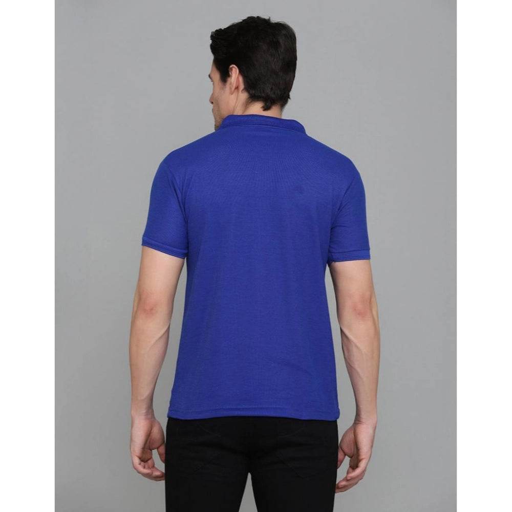 Generic Men's Casual Half Sleeve Solid Cotton Blended Polo Neck T-shirt (Blue) - MYLUXURY LANE ENTERPRISE