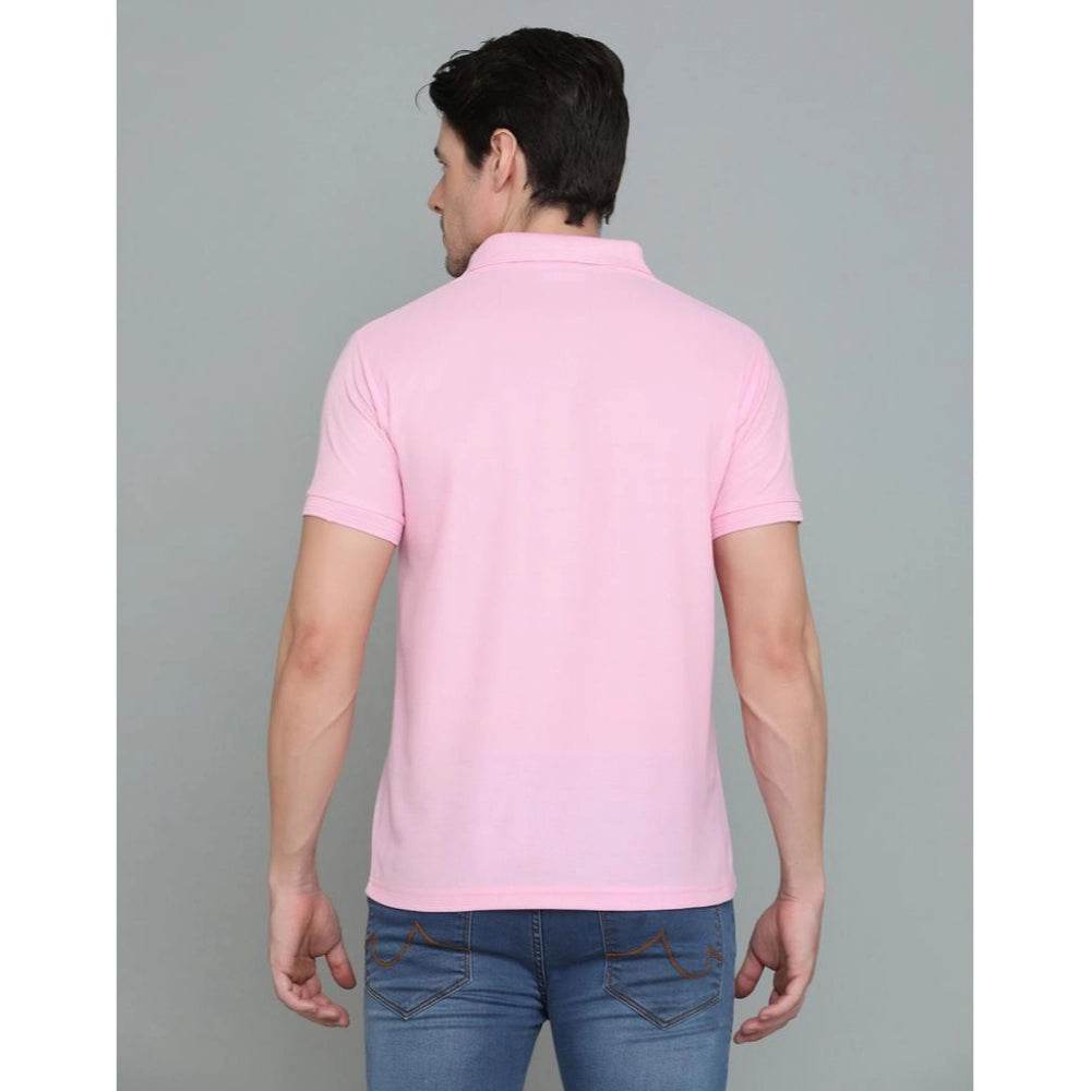 Generic Men's Casual Half Sleeve Solid Cotton Blended Polo Neck T-shirt (Pink) - MYLUXURY LANE ENTERPRISE