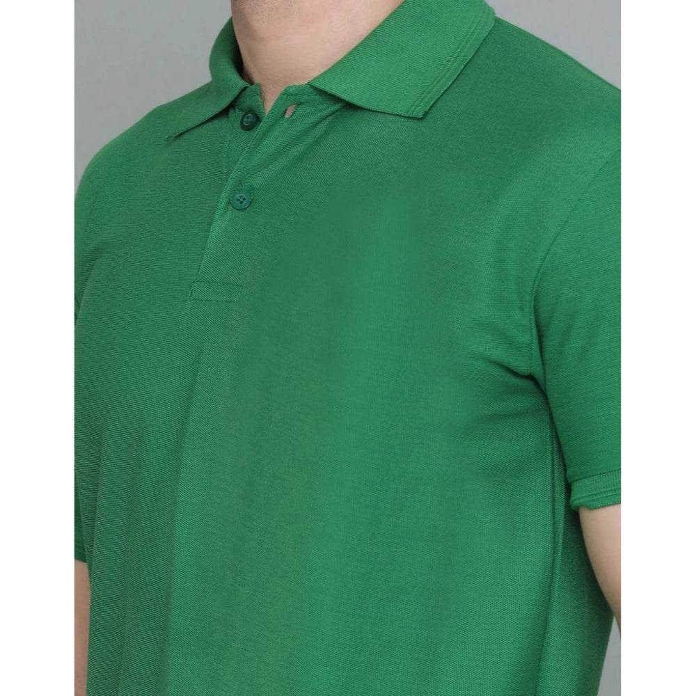 Generic Men's Casual Half Sleeve Solid Cotton Blended Polo Neck T-shirt (Green) - MYLUXURY LANE ENTERPRISE