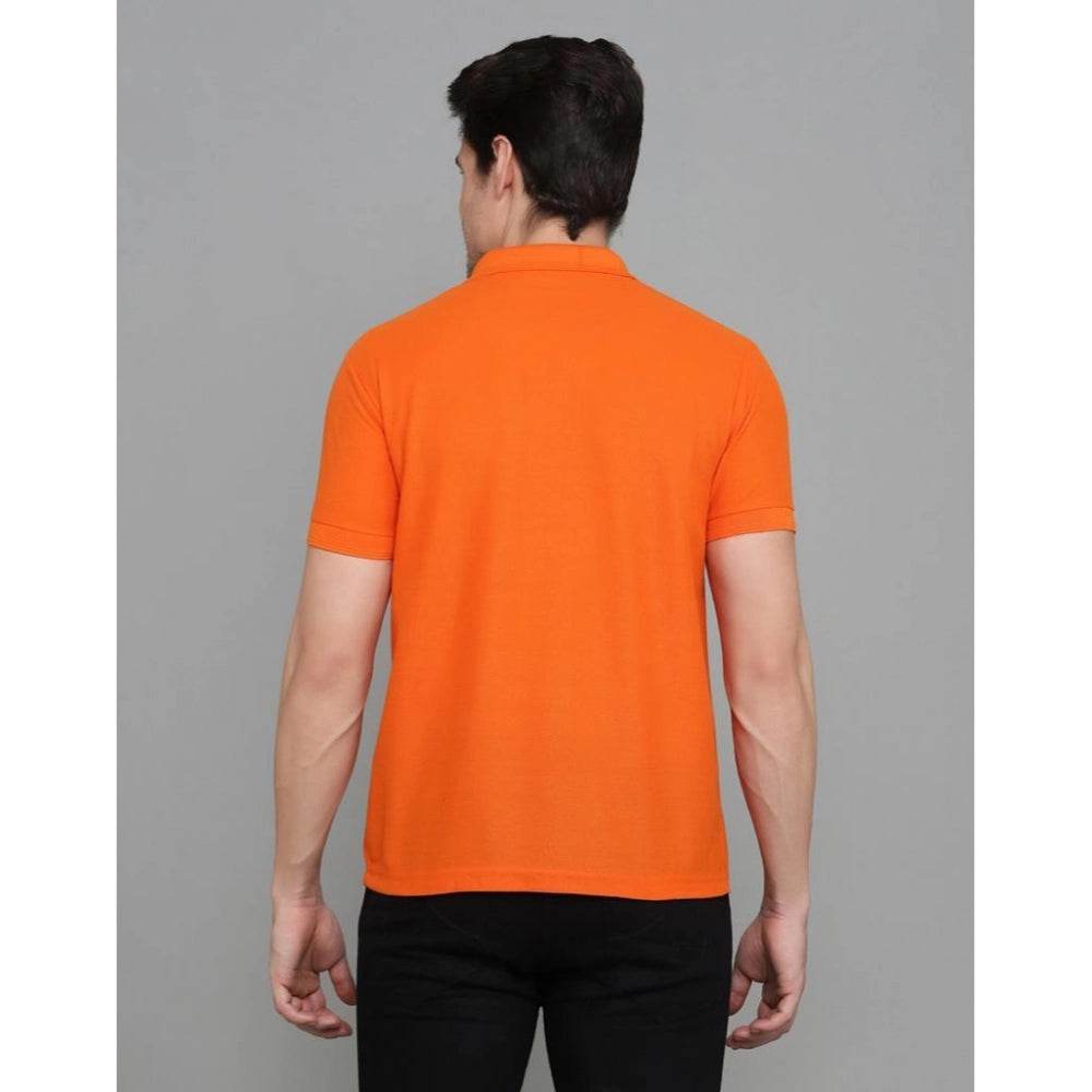 Generic Men's Casual Half Sleeve Solid Cotton Blended Polo Neck T-shirt (Orange) - MYLUXURY LANE ENTERPRISE