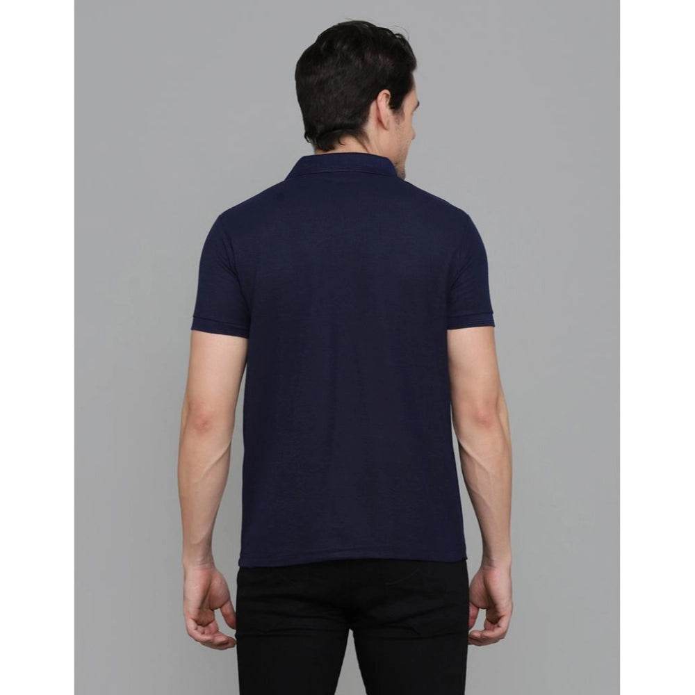 Generic Men's Casual Half Sleeve Solid Cotton Blended Polo Neck T-shirt (Navy Blue) - MYLUXURY LANE ENTERPRISE