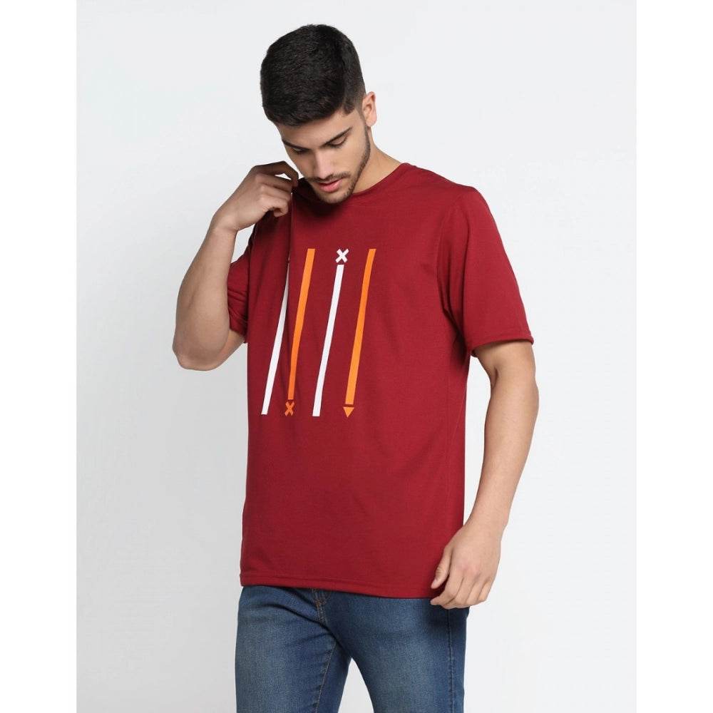 Generic Men's Casual Half Sleeve Printed Cotton Blended Round Neck T-shirt (Maroon) - MYLUXURY LANE ENTERPRISE