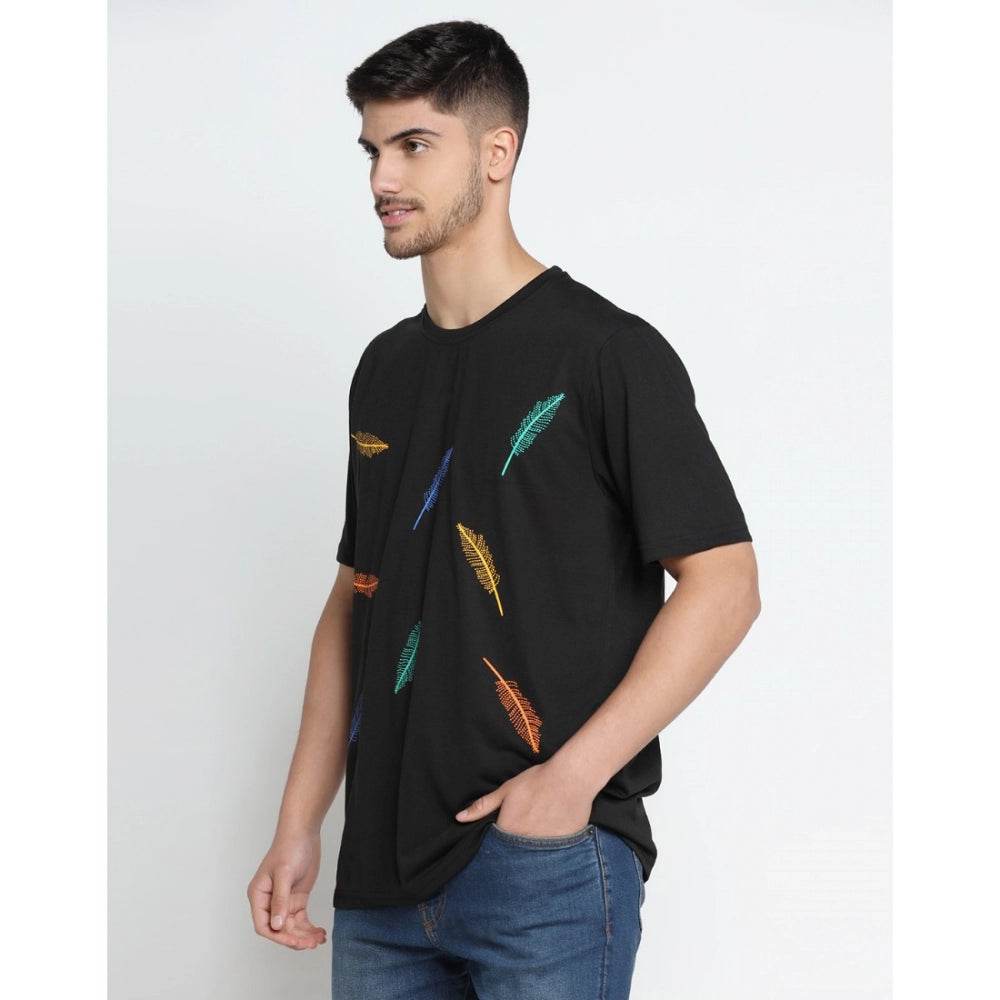 Generic Men's Casual Half Sleeve Printed Cotton Blended Round Neck T-shirt (Black) - MYLUXURY LANE ENTERPRISE