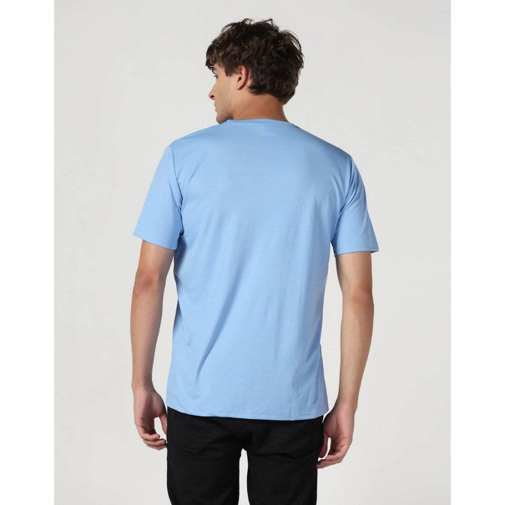 Generic Men's Casual Half Sleeve Solid Polyester Round Neck T-shirt (Sky) - MYLUXURY LANE ENTERPRISE
