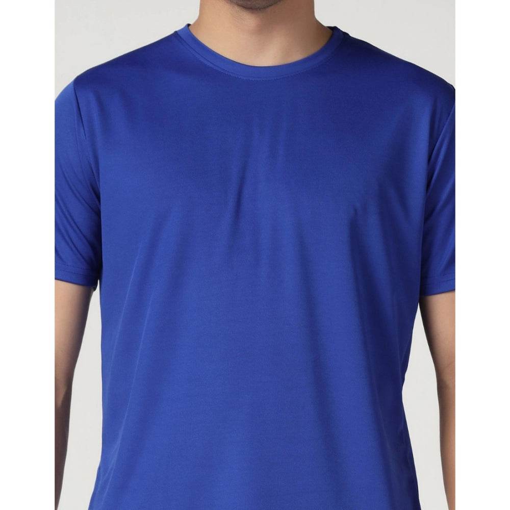 Generic Men's Casual Half Sleeve Solid Polyester Round Neck T-shirt (Royal) - MYLUXURY LANE ENTERPRISE