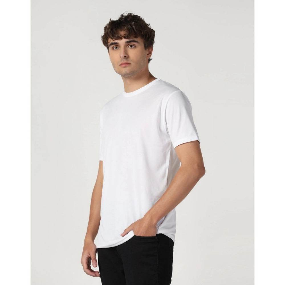 Generic Men's Casual Half Sleeve Solid Polyester Round Neck T-shirt (White) - MYLUXURY LANE ENTERPRISE
