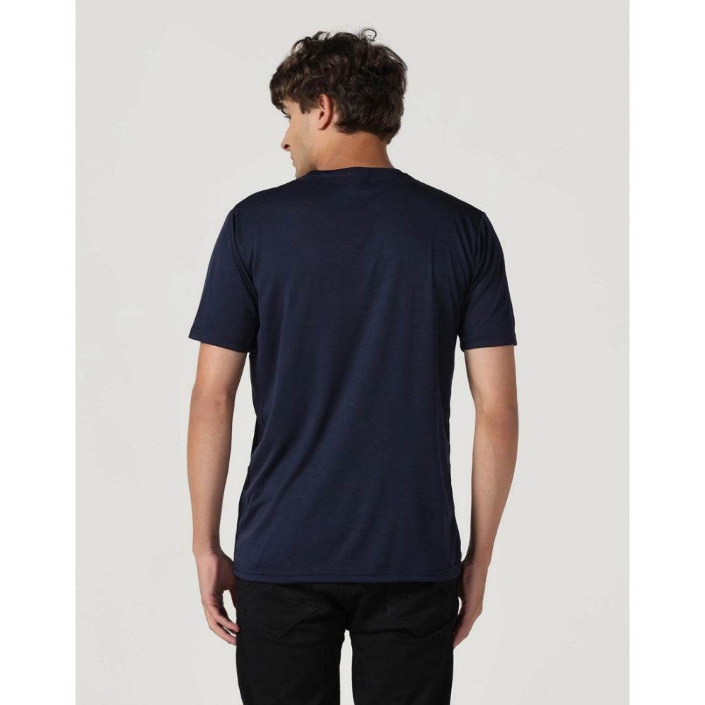 Generic Men's Casual Half Sleeve Solid Polyester Round Neck T-shirt (Navy) - MYLUXURY LANE ENTERPRISE