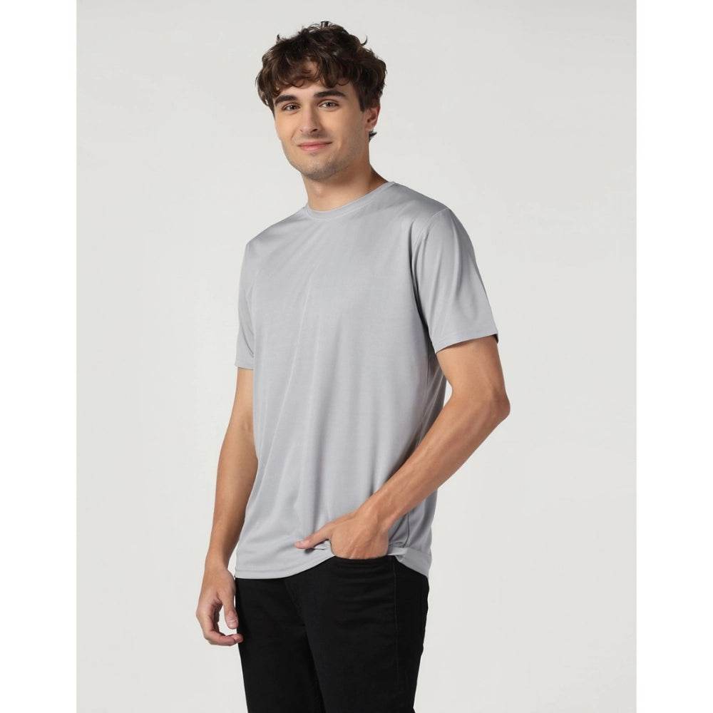Generic Men's Casual Half Sleeve Solid Polyester Round Neck T-shirt (Lgrey) - MYLUXURY LANE ENTERPRISE
