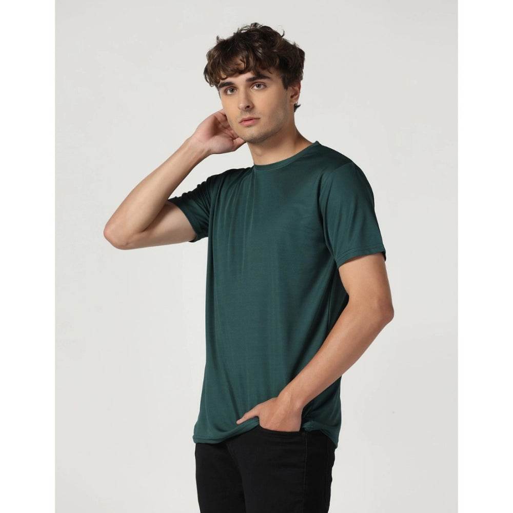 Generic Men's Casual Half Sleeve Solid Polyester Round Neck T-shirt (Green) - MYLUXURY LANE ENTERPRISE