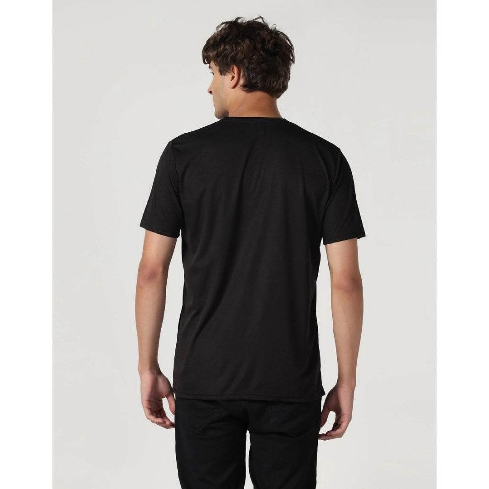 Generic Men's Casual Half Sleeve Solid Polyester Round Neck T-shirt (Black) - MYLUXURY LANE ENTERPRISE