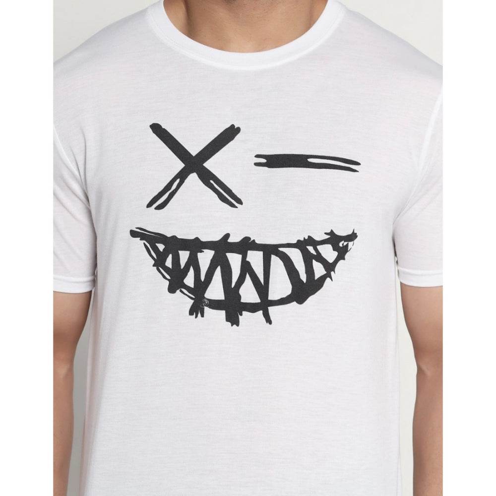Generic Men's Casual Half Sleeve Printed Cotton Blended Round Neck T-shirt (White) - MYLUXURY LANE ENTERPRISE