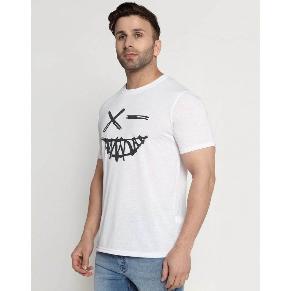 Generic Men's Casual Half Sleeve Printed Cotton Blended Round Neck T-shirt (White) - MYLUXURY LANE ENTERPRISE