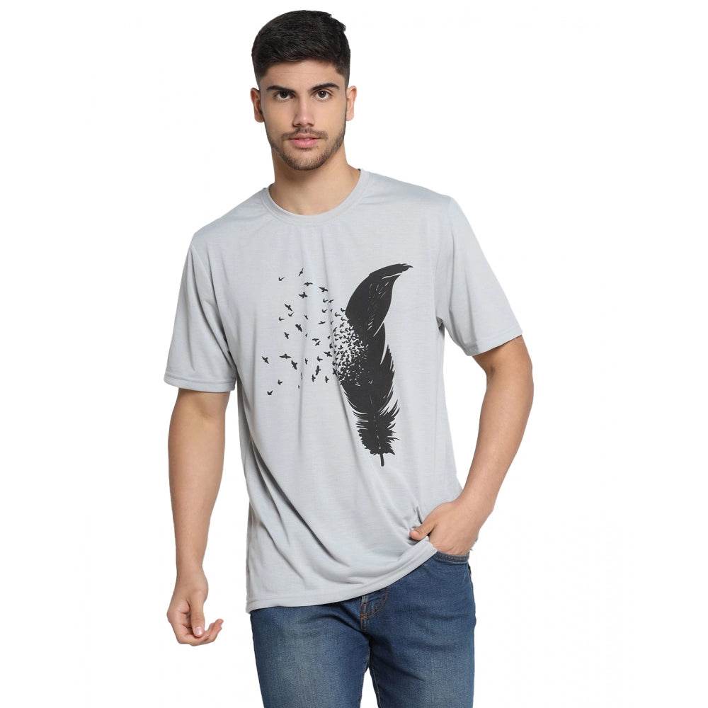 Generic Men's Casual Half Sleeve Printed Cotton Blended Round Neck T-shirt (L.Grey) - MYLUXURY LANE ENTERPRISE