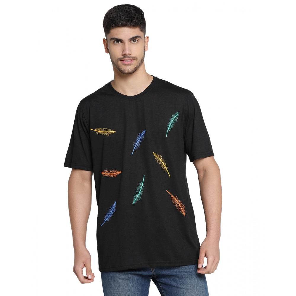 Generic Men's Casual Half Sleeve Printed Cotton Blended Round Neck T-shirt (Black) - MYLUXURY LANE ENTERPRISE