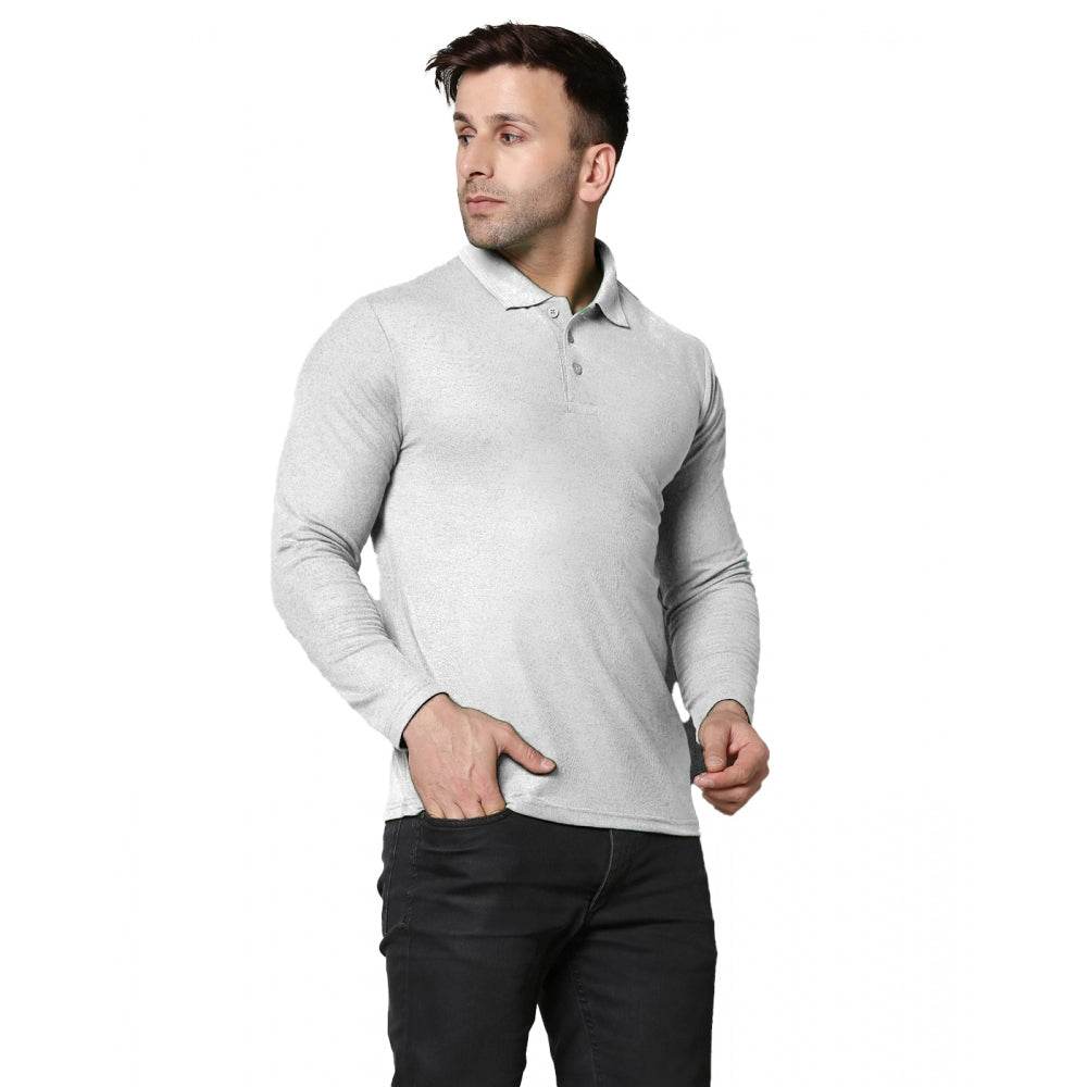 Generic Men's Casual Full Sleeve Solid Cotton Blended Polo Neck T-shirt (L.Grey) - MYLUXURY LANE ENTERPRISE