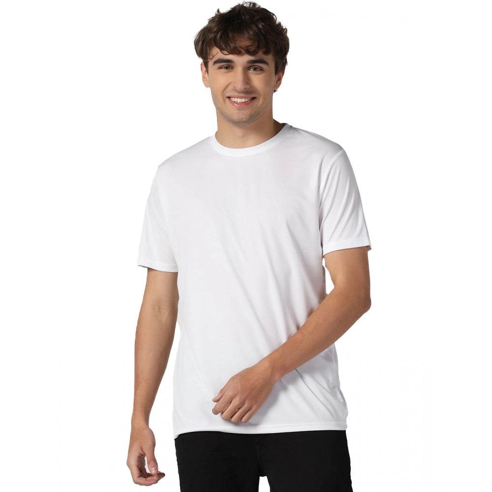 Generic Men's Casual Half Sleeve Solid Polyester Round Neck T-shirt (White) - MYLUXURY LANE ENTERPRISE