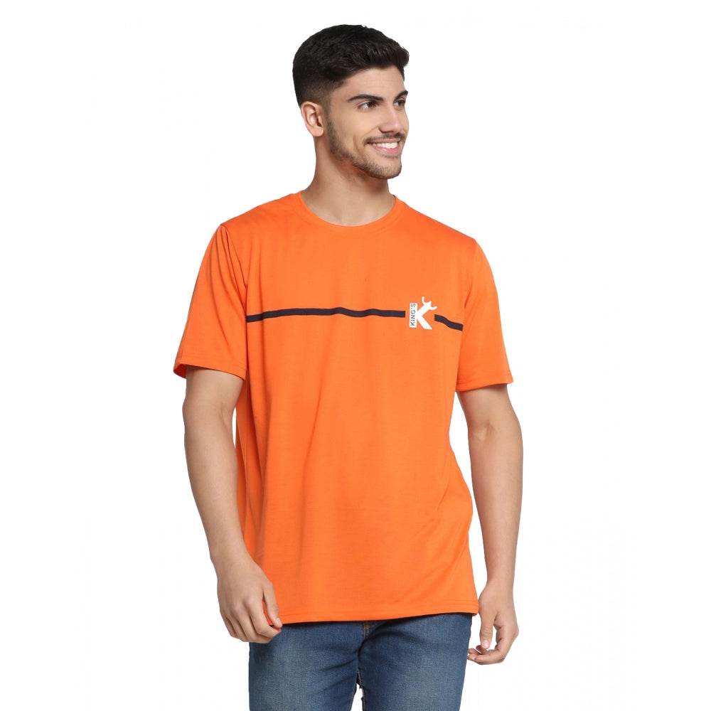 Generic Men's Casual Half Sleeve Printed Cotton Blended Round Neck T-shirt (Orange) - MYLUXURY LANE ENTERPRISE
