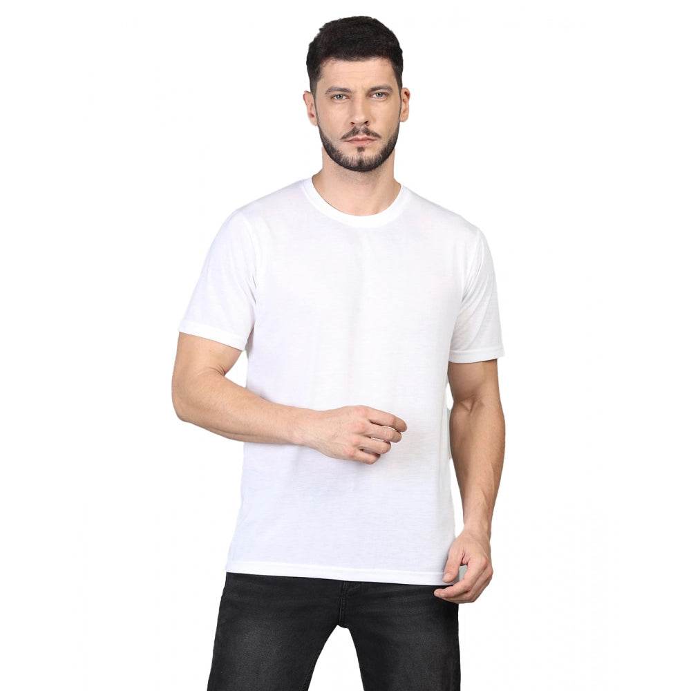 Generic Men's Casual Half Sleeve Solid Cotton Blended Round Neck T-shirt (White) - MYLUXURY LANE ENTERPRISE