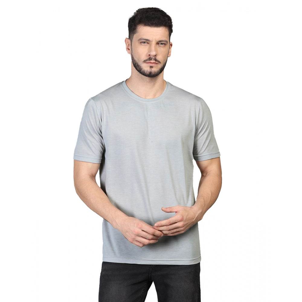 Generic Men's Casual Half Sleeve Solid Cotton Blended Round Neck T-shirt (Grey) - MYLUXURY LANE ENTERPRISE