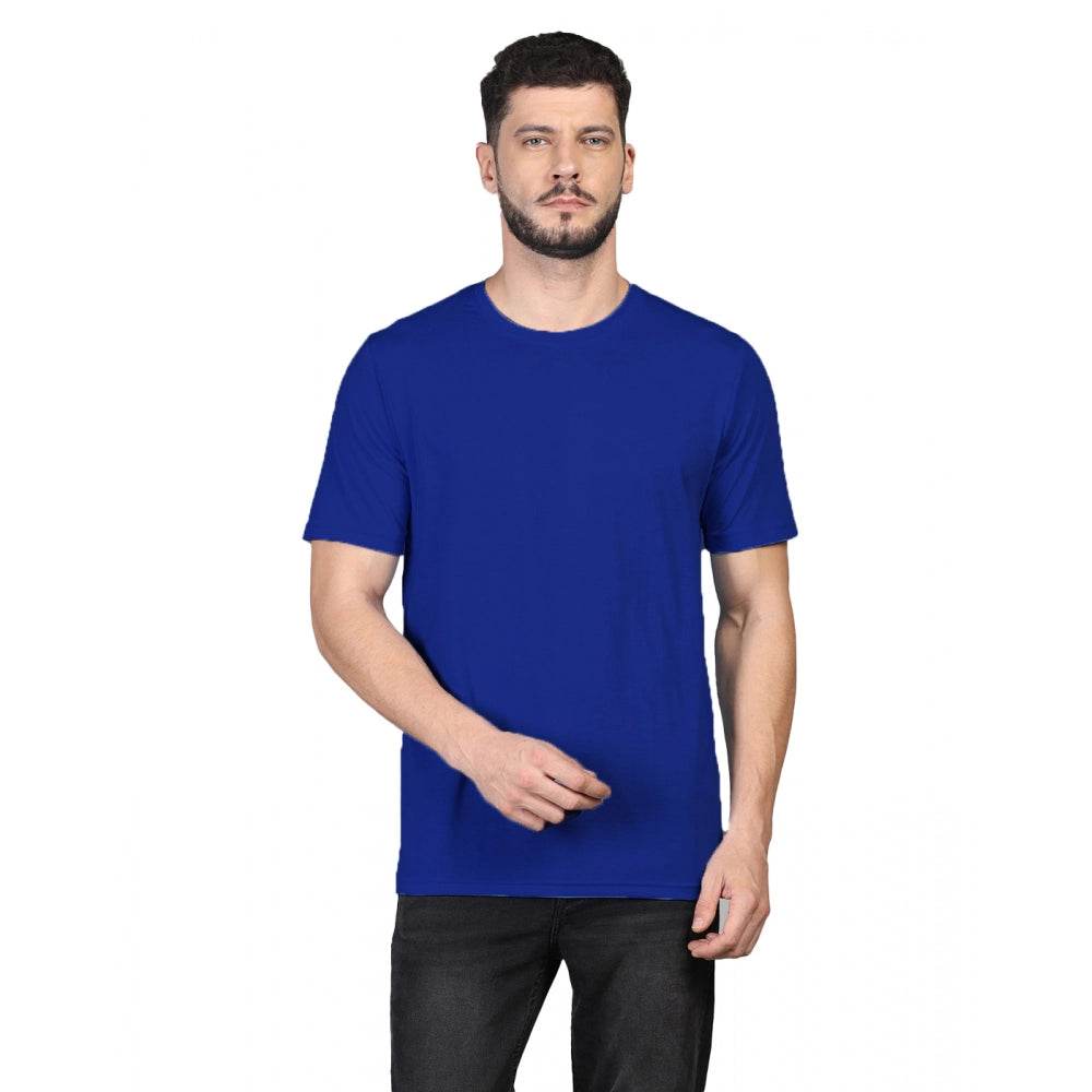 Generic Men's Casual Half Sleeve Solid Cotton Blended Round Neck T-shirt (Royal) - MYLUXURY LANE ENTERPRISE