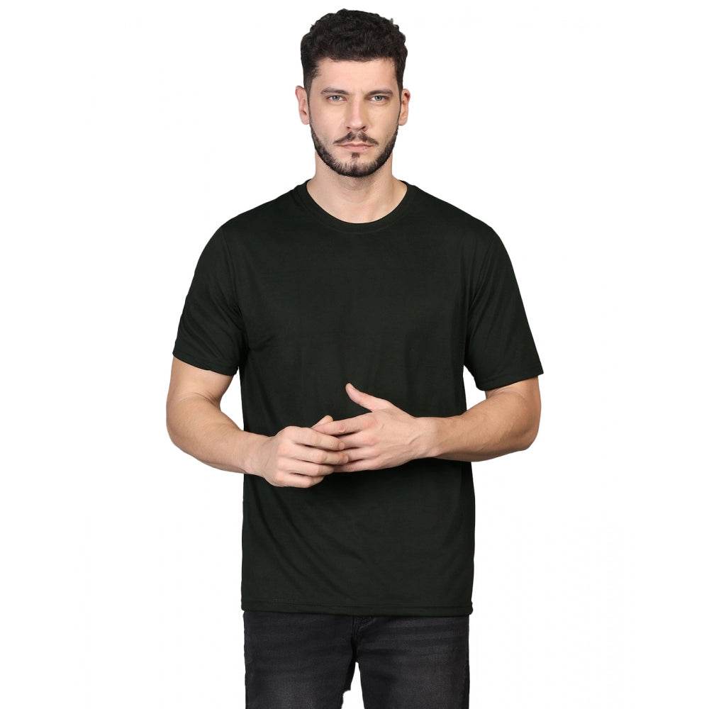 Generic Men's Casual Half Sleeve Solid Cotton Blended Round Neck T-shirt (Green) - MYLUXURY LANE ENTERPRISE