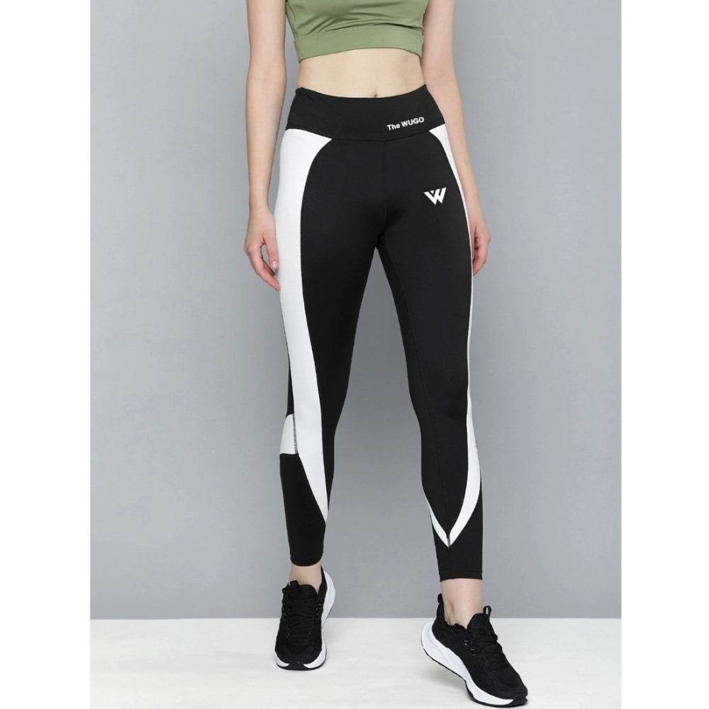 Generic Women's Polyster Solid Sport Leggings (Black & White) - MYLUXURY LANE ENTERPRISE