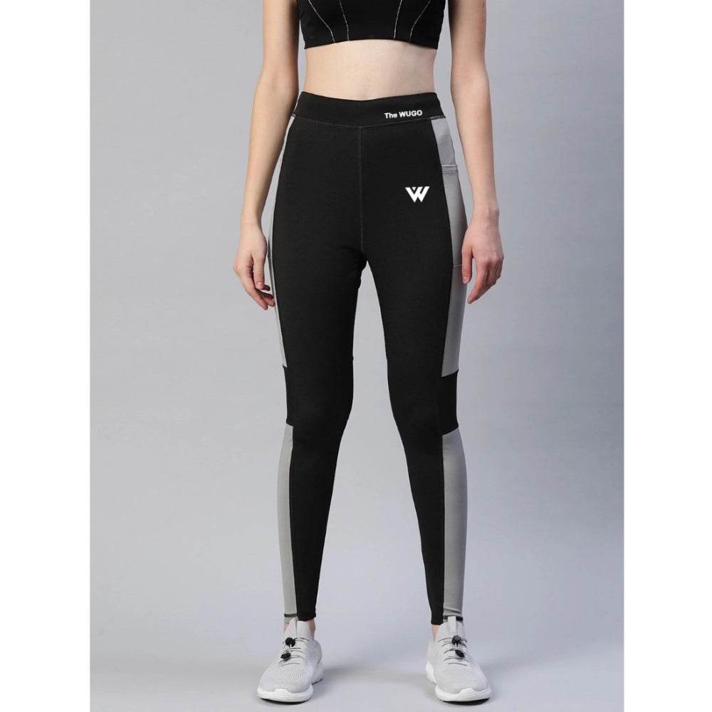 Generic Women's Polyster Solid Sport Leggings (Black & Grey) - MYLUXURY LANE ENTERPRISE