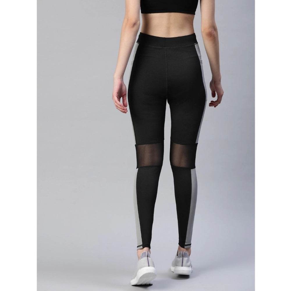 Generic Women's Polyster Solid Sport Leggings (Black & Grey) - MYLUXURY LANE ENTERPRISE