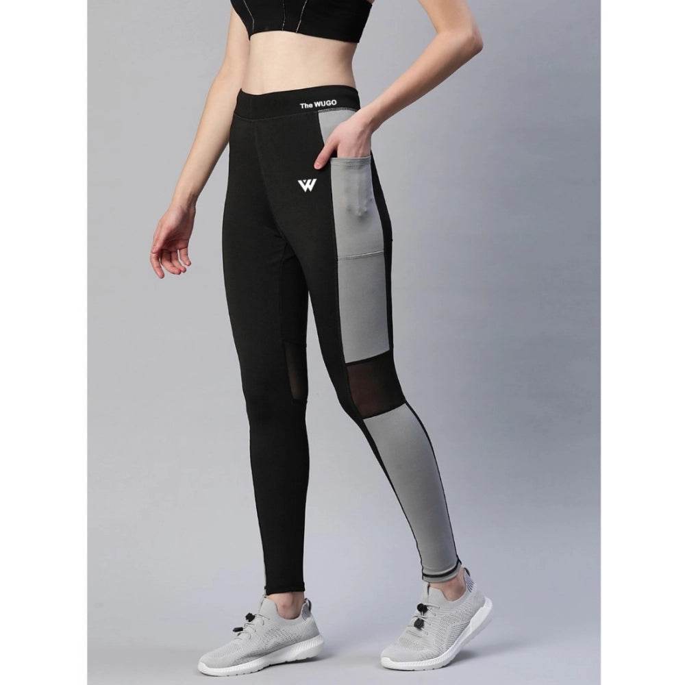 Generic Women's Polyster Solid Sport Leggings (Black & Grey) - MYLUXURY LANE ENTERPRISE
