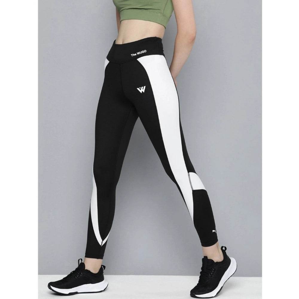 Generic Women's Polyster Solid Sport Leggings (Black & White) - MYLUXURY LANE ENTERPRISE