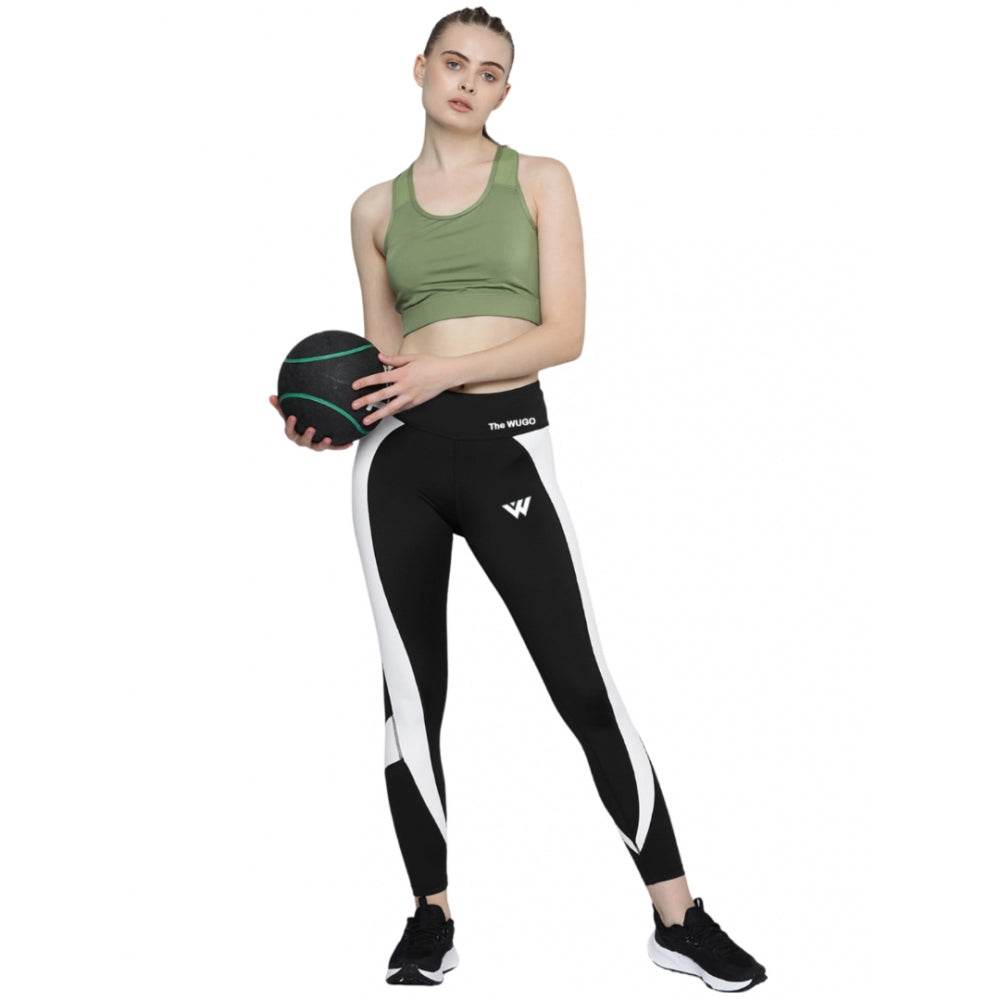 Generic Women's Polyster Solid Sport Leggings (Black & White) - MYLUXURY LANE ENTERPRISE