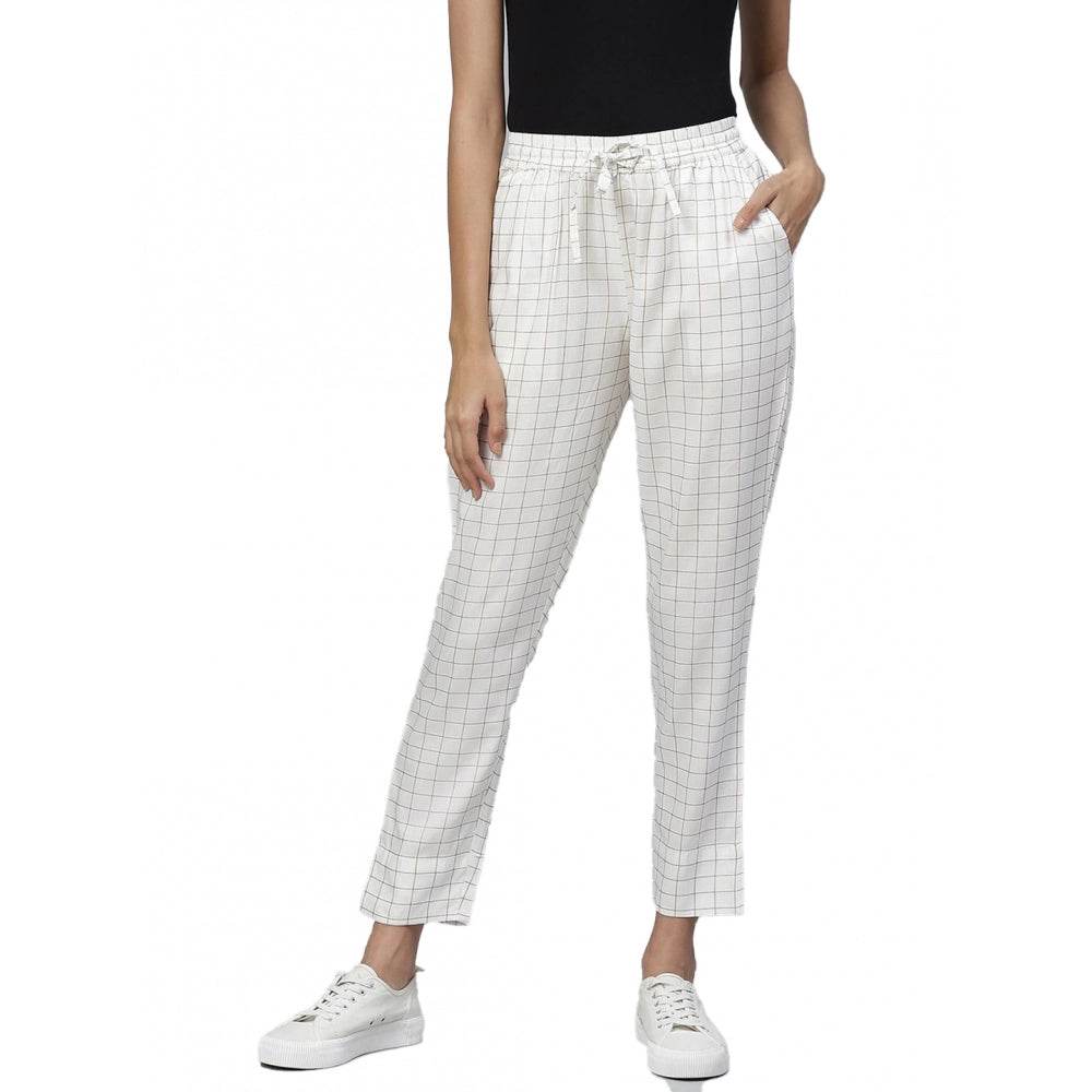 Generic Women's Casual Checked Rayon Trouser Pant (White) - MYLUXURY LANE ENTERPRISE