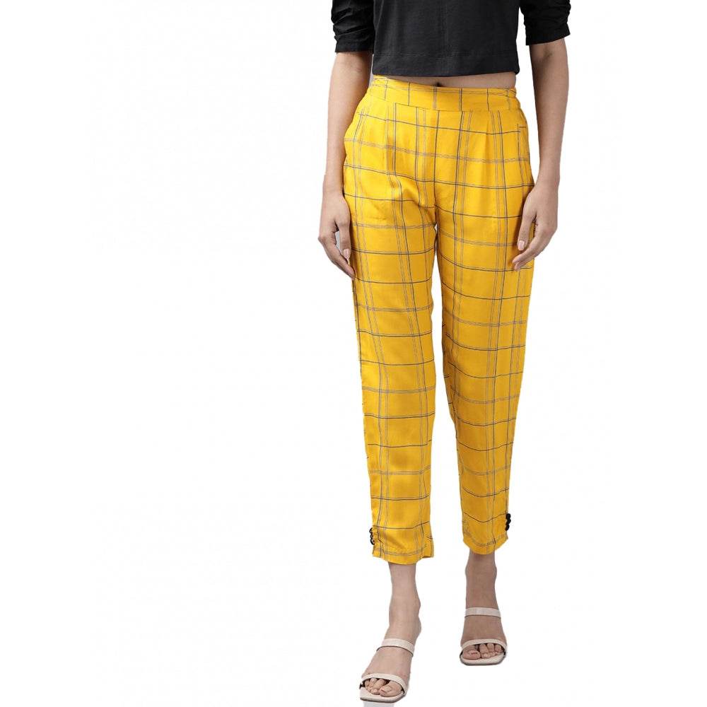 Generic Women's Casual Checked Rayon Trouser Pant (Yellow) - MYLUXURY LANE ENTERPRISE