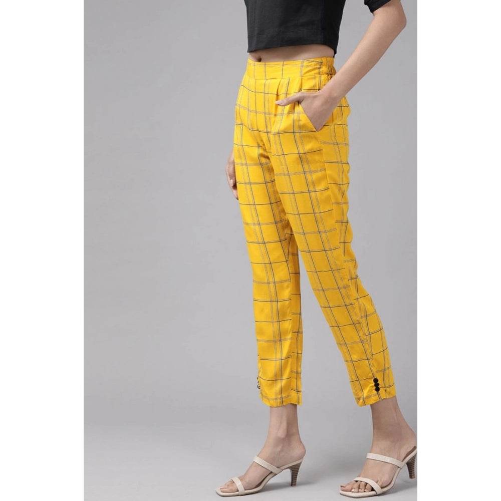 Generic Women's Casual Checked Rayon Trouser Pant (Yellow) - MYLUXURY LANE ENTERPRISE