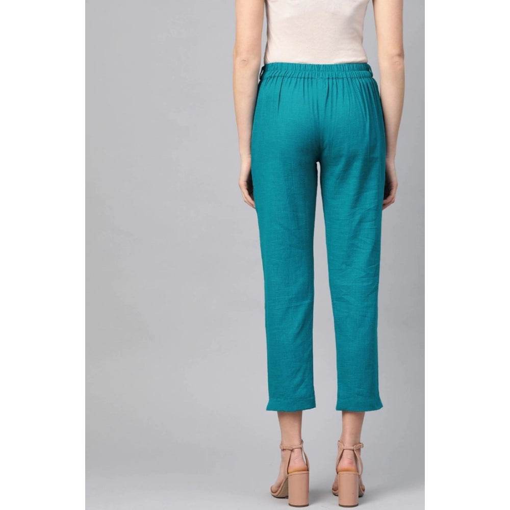 Generic Women's Casual Solid Cotton Slub Trouser Pant (Rama Blue) - MYLUXURY LANE ENTERPRISE