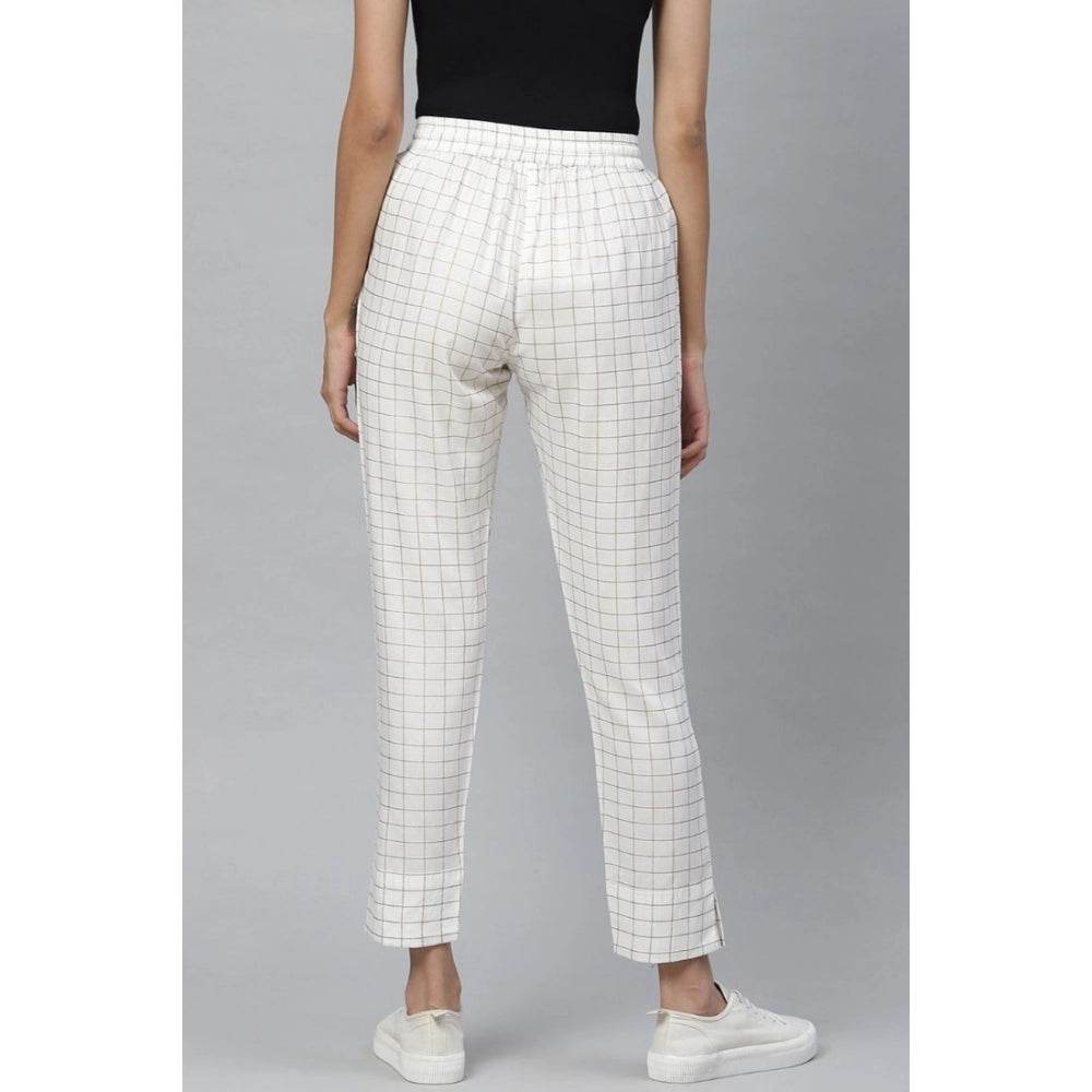 Generic Women's Casual Checked Rayon Trouser Pant (White) - MYLUXURY LANE ENTERPRISE