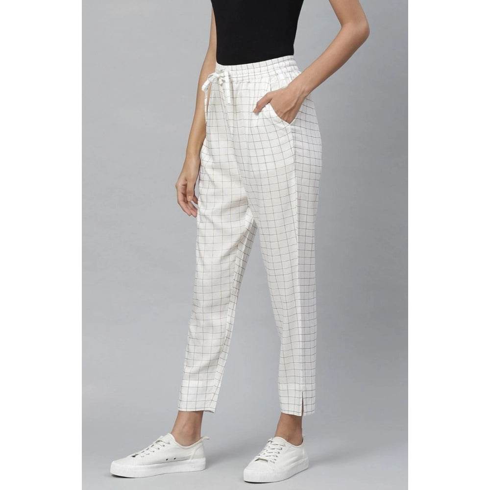 Generic Women's Casual Checked Rayon Trouser Pant (White) - MYLUXURY LANE ENTERPRISE