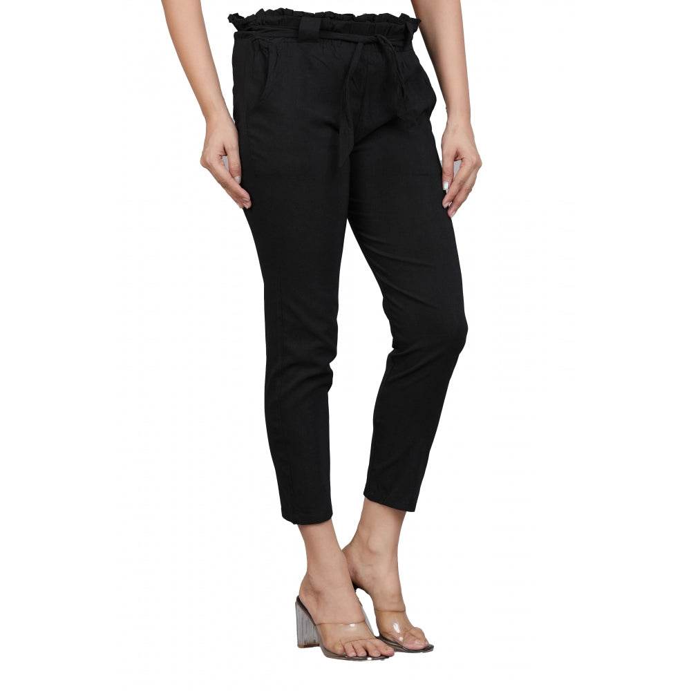 Generic Women's Casual Solid Lycra Trouser Pant (Black) - MYLUXURY LANE ENTERPRISE