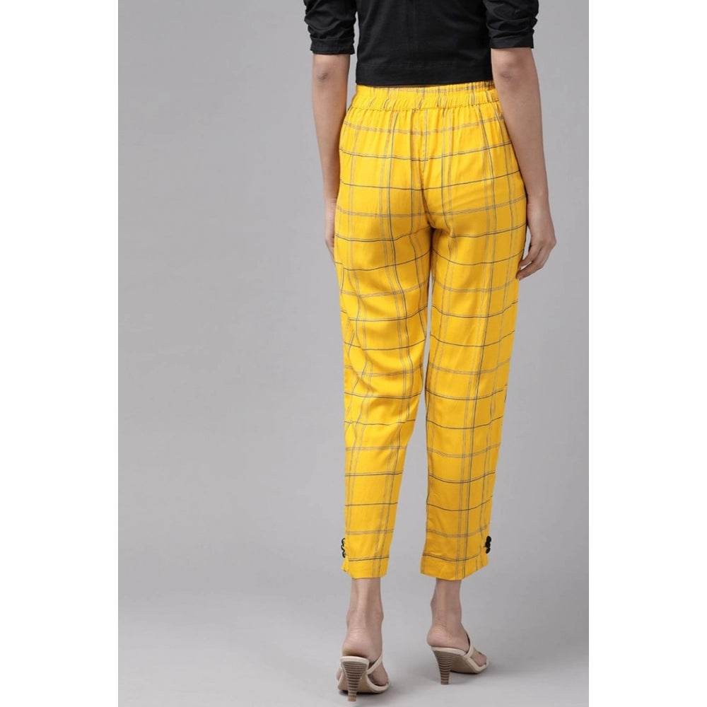 Generic Women's Casual Checked Rayon Trouser Pant (Yellow) - MYLUXURY LANE ENTERPRISE