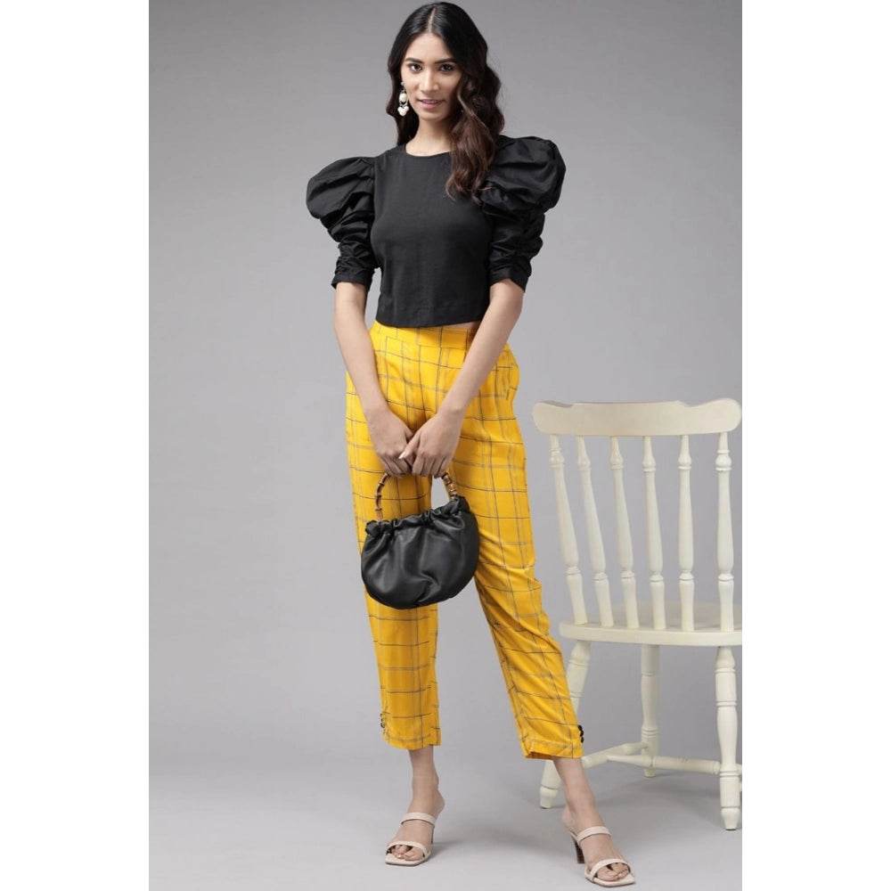 Generic Women's Casual Checked Rayon Trouser Pant (Yellow) - MYLUXURY LANE ENTERPRISE