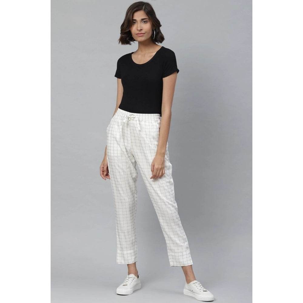 Generic Women's Casual Checked Rayon Trouser Pant (White) - MYLUXURY LANE ENTERPRISE