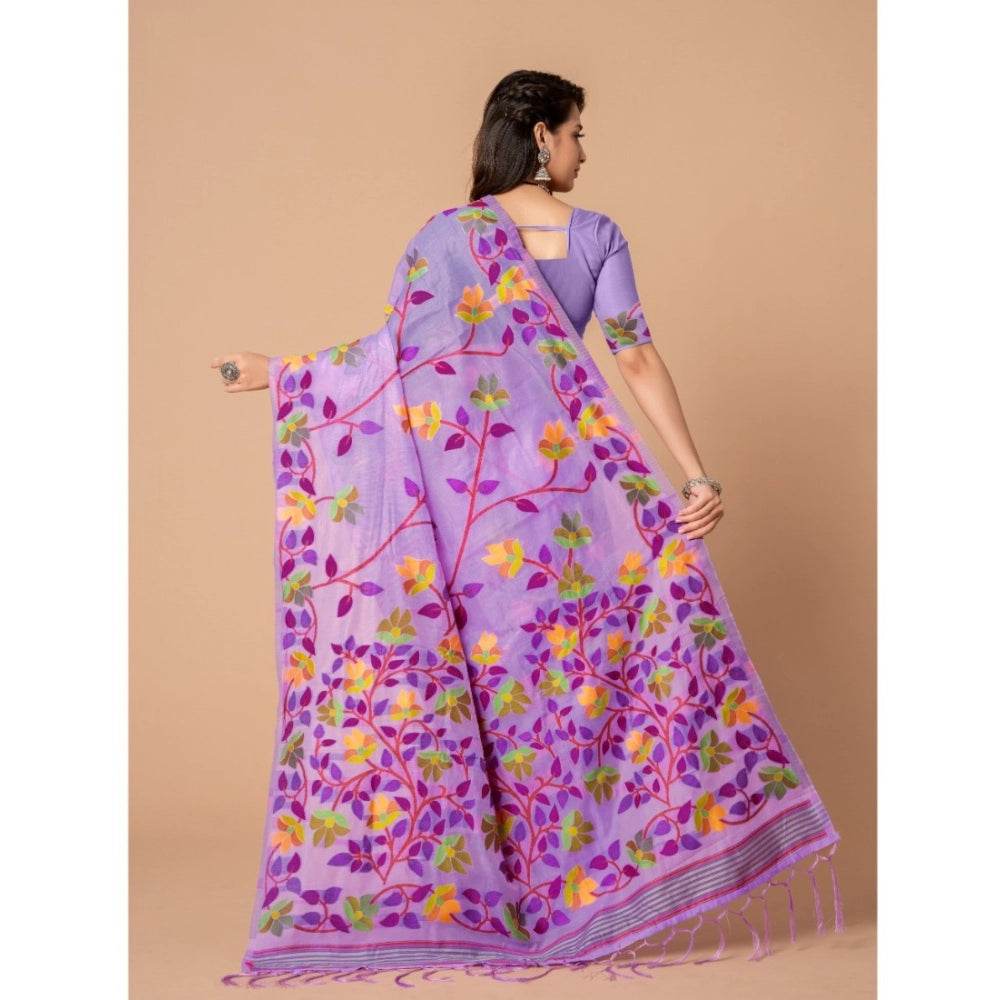 Generic Women's Cotton Printed Saree With Unstitched Blouse (Lavender, 5-6 Mtrs) - MYLUXURY LANE ENTERPRISE