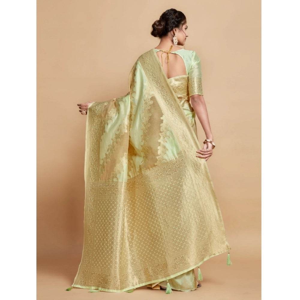 Generic Women's Linen Printed Saree With Unstitched Blouse (Pista, 5-6 Mtrs) - MYLUXURY LANE ENTERPRISE