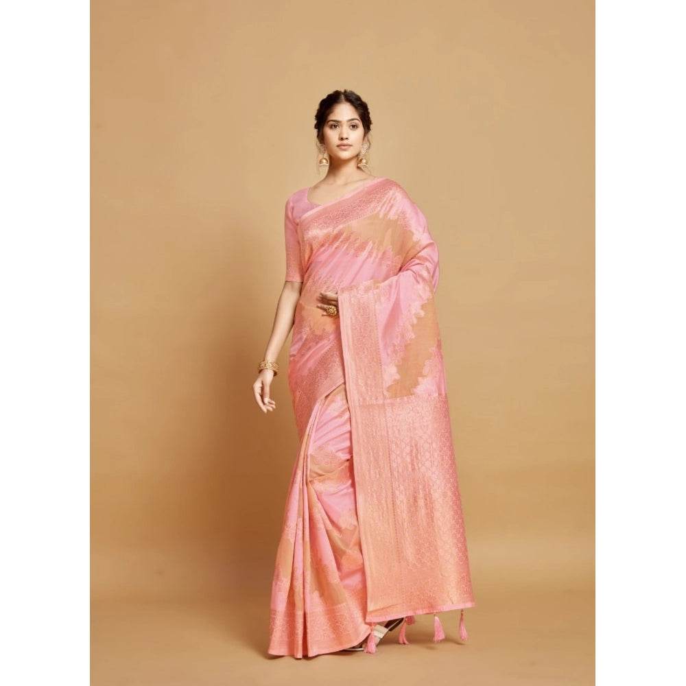 Generic Women's Linen Printed Saree With Unstitched Blouse (Pink, 5-6 Mtrs) - MYLUXURY LANE ENTERPRISE