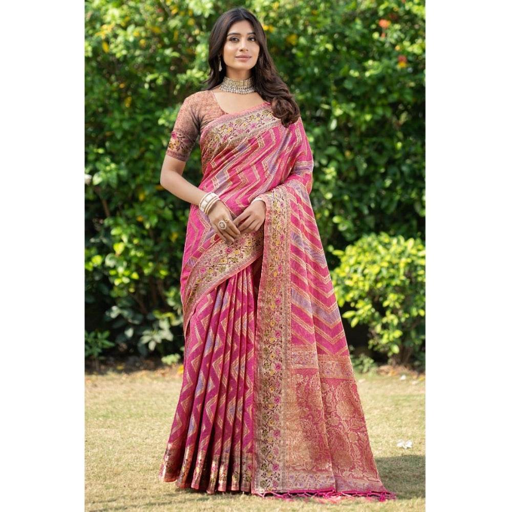 Generic Women's Organza Printed Saree With Unstitched Blouse (Pink, 5-6 Mtrs) - MYLUXURY LANE ENTERPRISE