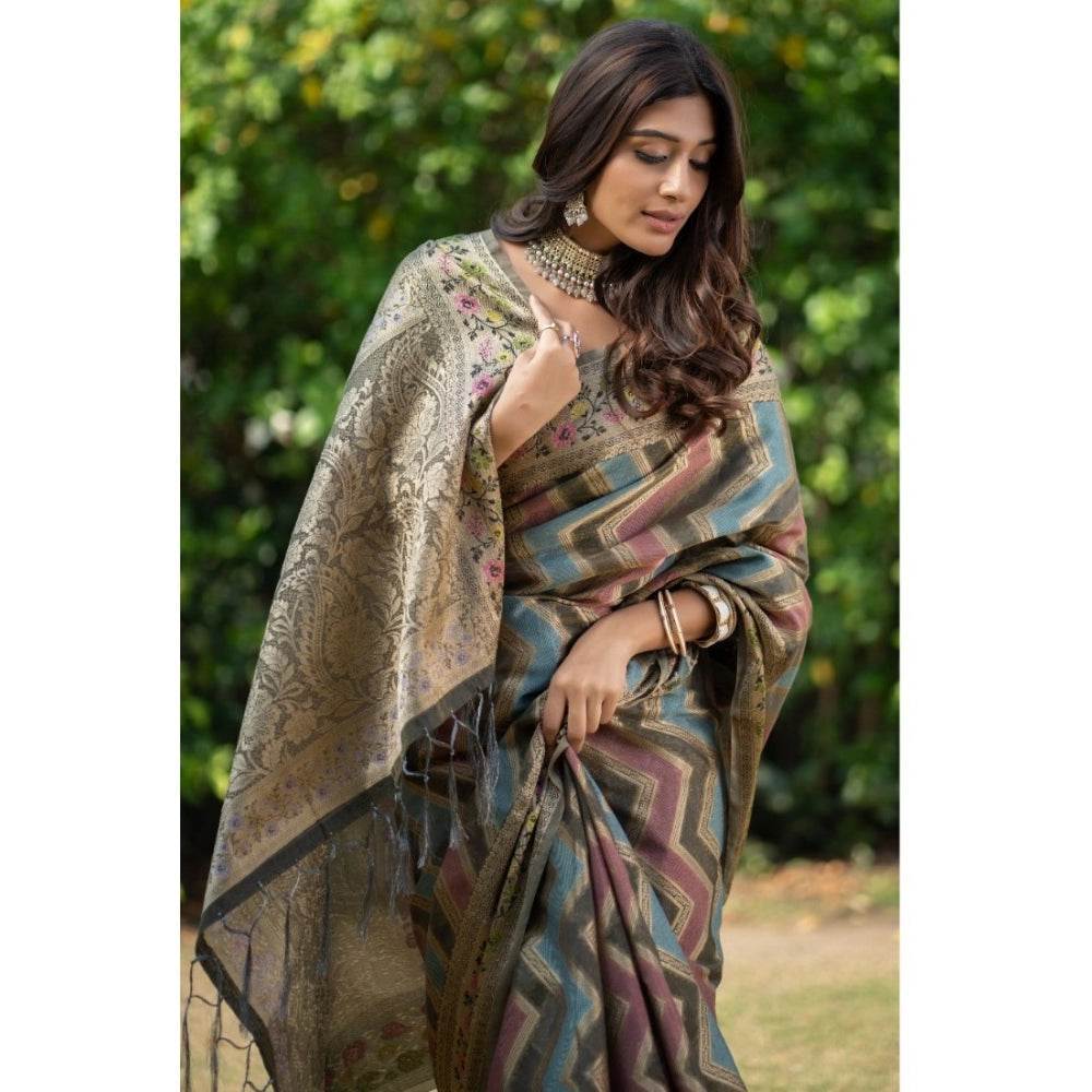 Generic Women's Organza Printed Saree With Unstitched Blouse (Grey, 5-6 Mtrs) - MYLUXURY LANE ENTERPRISE