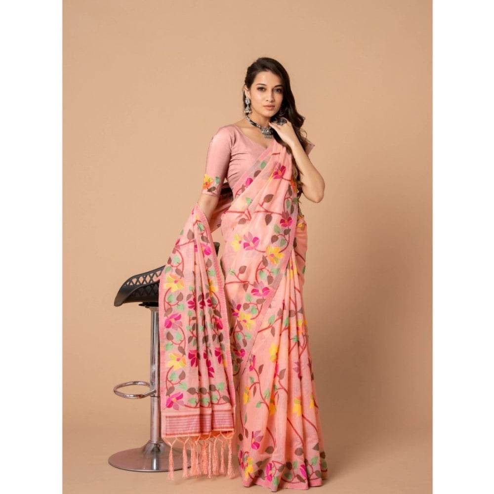 Generic Women's Cotton Printed Saree With Unstitched Blouse (Pink, 5-6 Mtrs) - MYLUXURY LANE ENTERPRISE