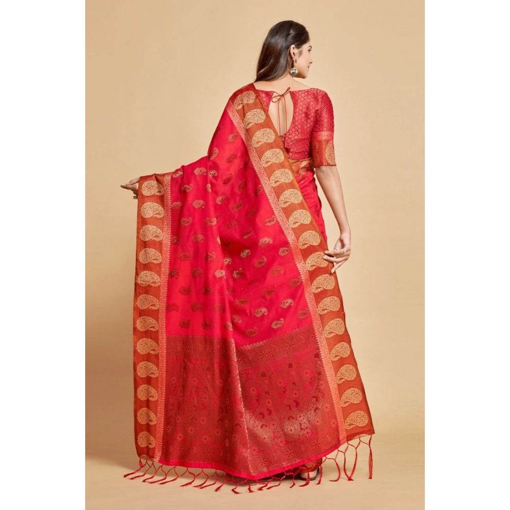 Generic Women's Chanderi Cotton Printed Saree With Unstitched Blouse (Pink, 5-6 Mtrs) - MYLUXURY LANE ENTERPRISE